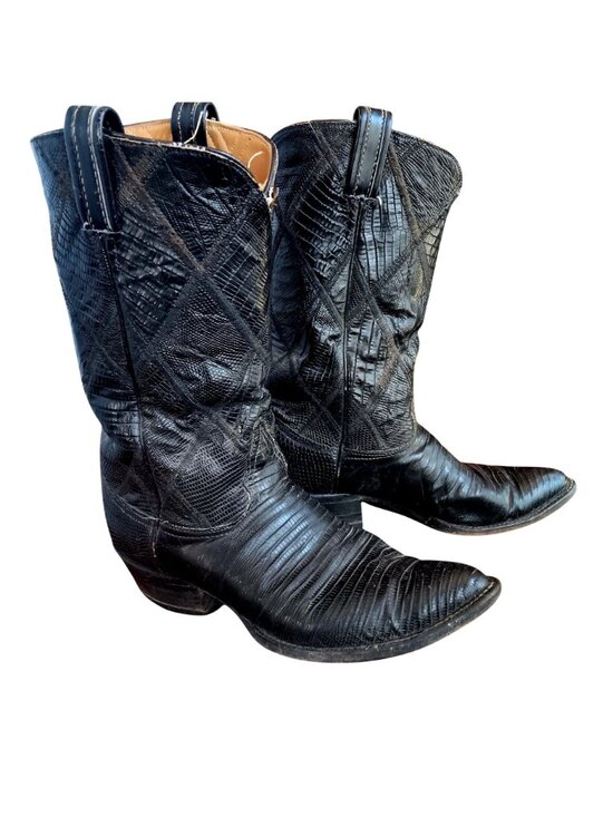 Gold Label 1950\'s Teju Lizard Vintage Tony Lama Cowboy Boots Mens 8D Patchwork main image 8